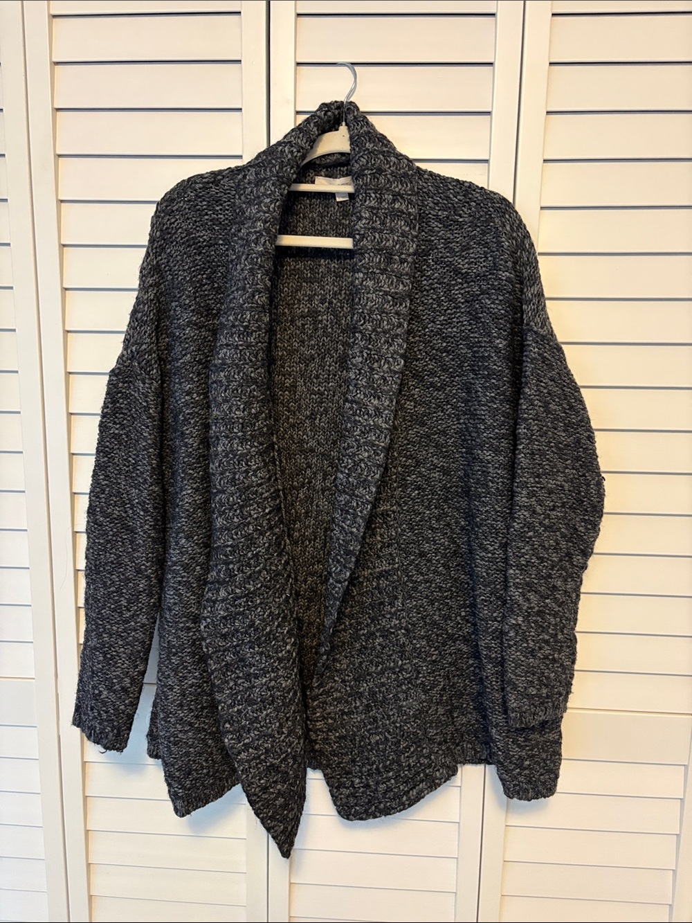LOFT Charcoal Open-Front Shawl Collar Cardigan